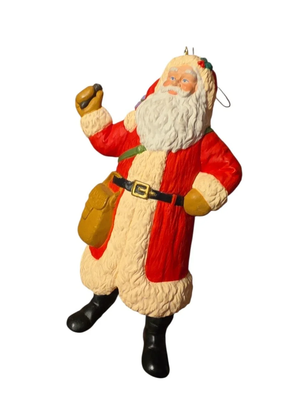 Vintage Santa Claus Christmas Tree Ornament Waving with Toy Sack Holiday Decor